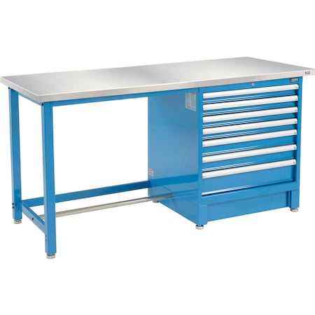 Global Industrial 72Wx30D Modular Workbench with 7 Drawers, Stainless Steel Square Edge, BL 711164